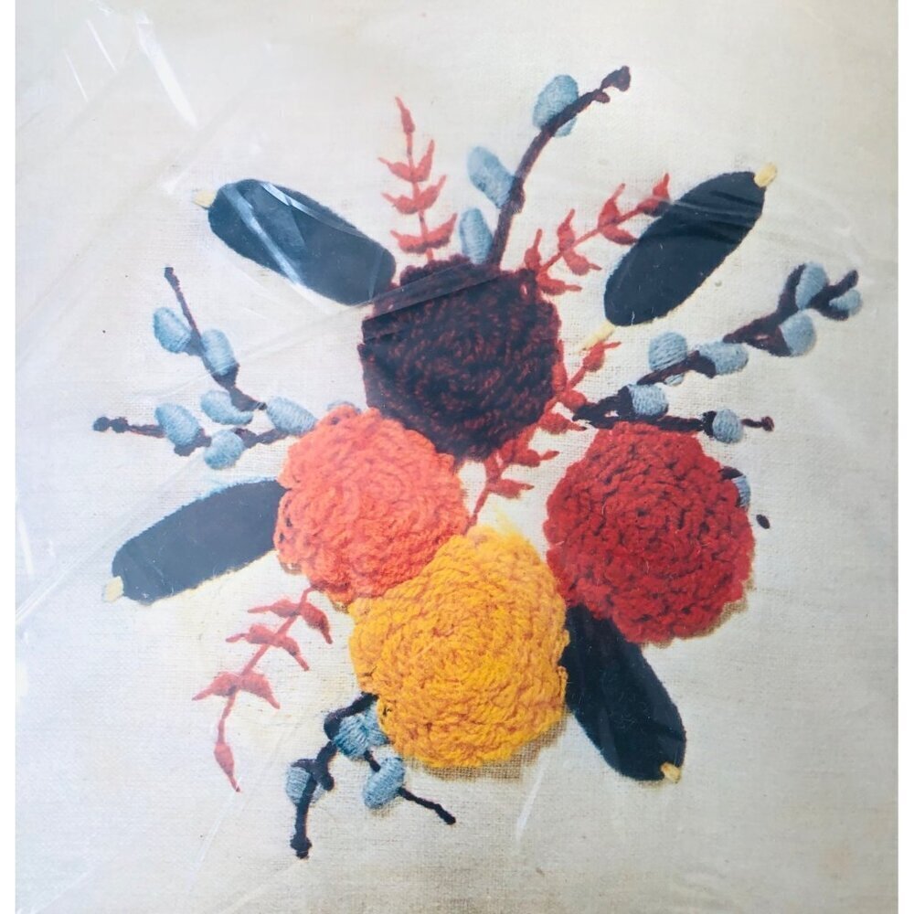 Vintage‎ MCM Crown Arts Creative Crewel Pillow Kit 14x14 Fall Melody Floral New
